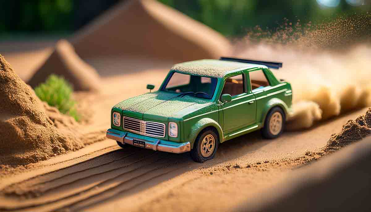 matchbox car in play sand